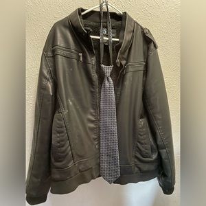 Jacket and neck tie.